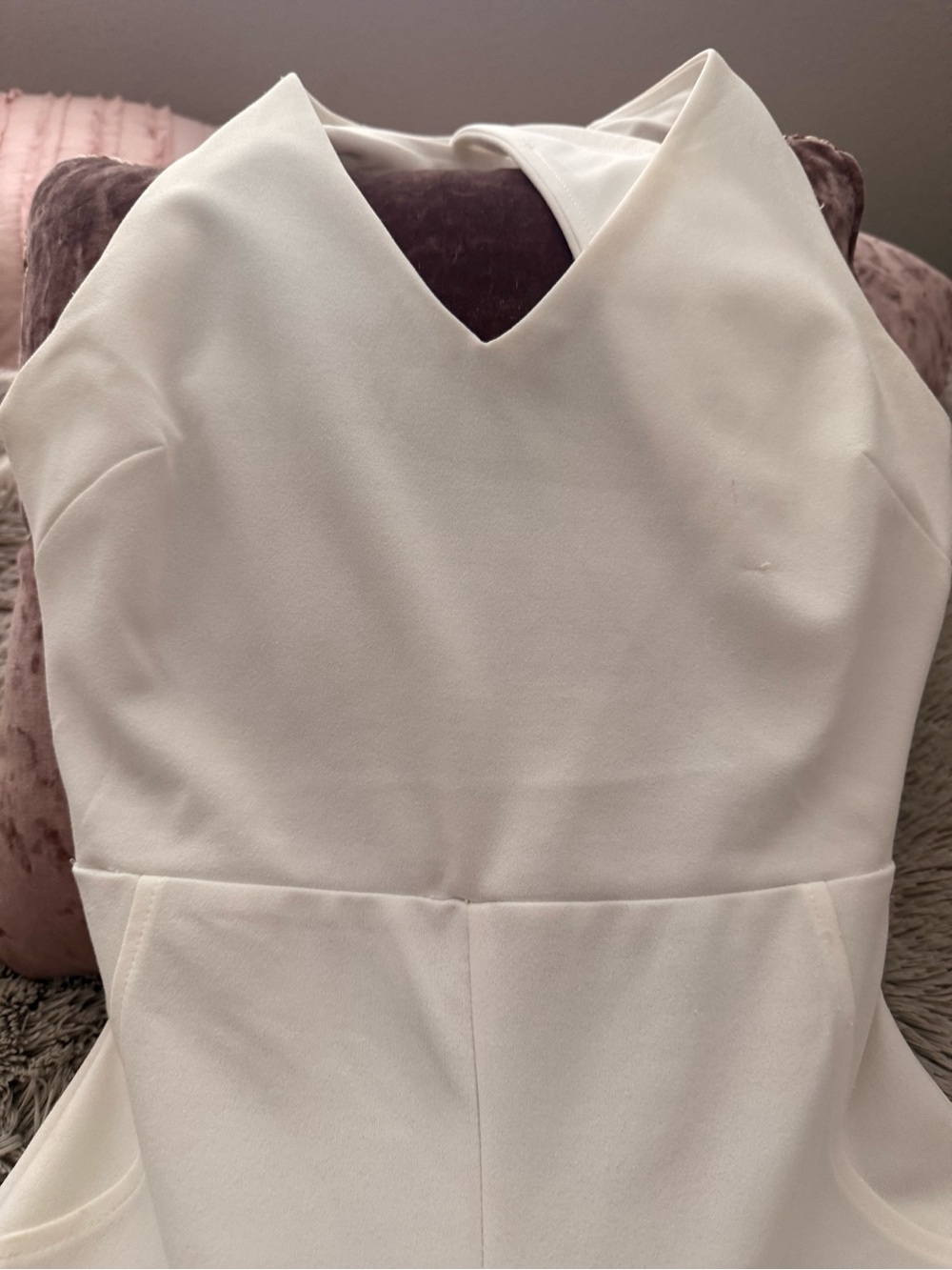 Minimalist Cream V-Neck Wide-Leg Jumpsuit - Picture 2 of 2